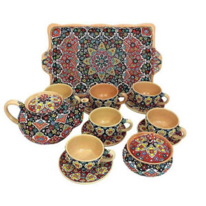 سرویس چایخوری و قهوه خوری سفالی دست ساز ایرانی – میناکاری