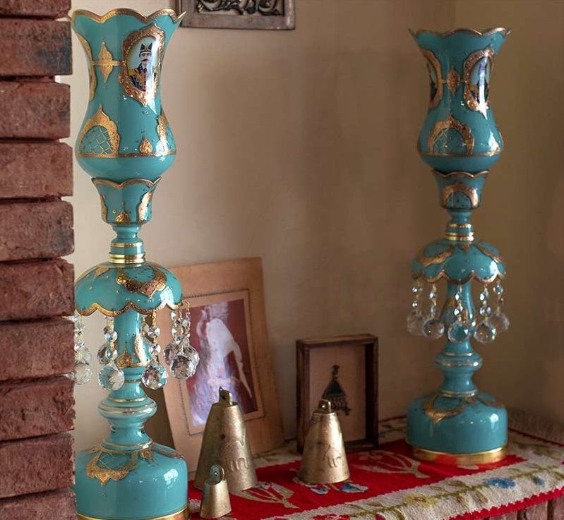 چراغ کریستالی ایرانی میناکاری شده سنتی به شکل لاله