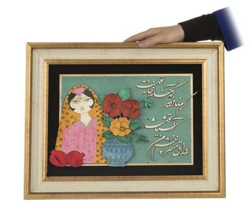 قاب معرق ایرانی خوشنویسی منبت چوب هنر خاتون