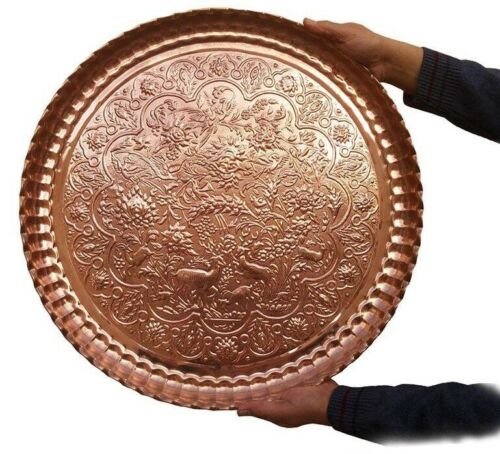 سینی پذیرایی مسی حرفهای – سری گلدار قلمزنی شده با دست ۵۶ سانتیمتر