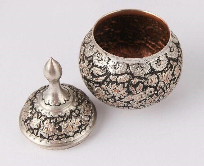 قندان مسی قلم‌زنی شده مدل باغ