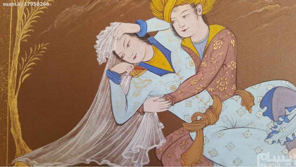نقاشی اصیل ایرانی دوره صفوی: آبرنگ و گواش روی مقوا – لیلی و مجنون