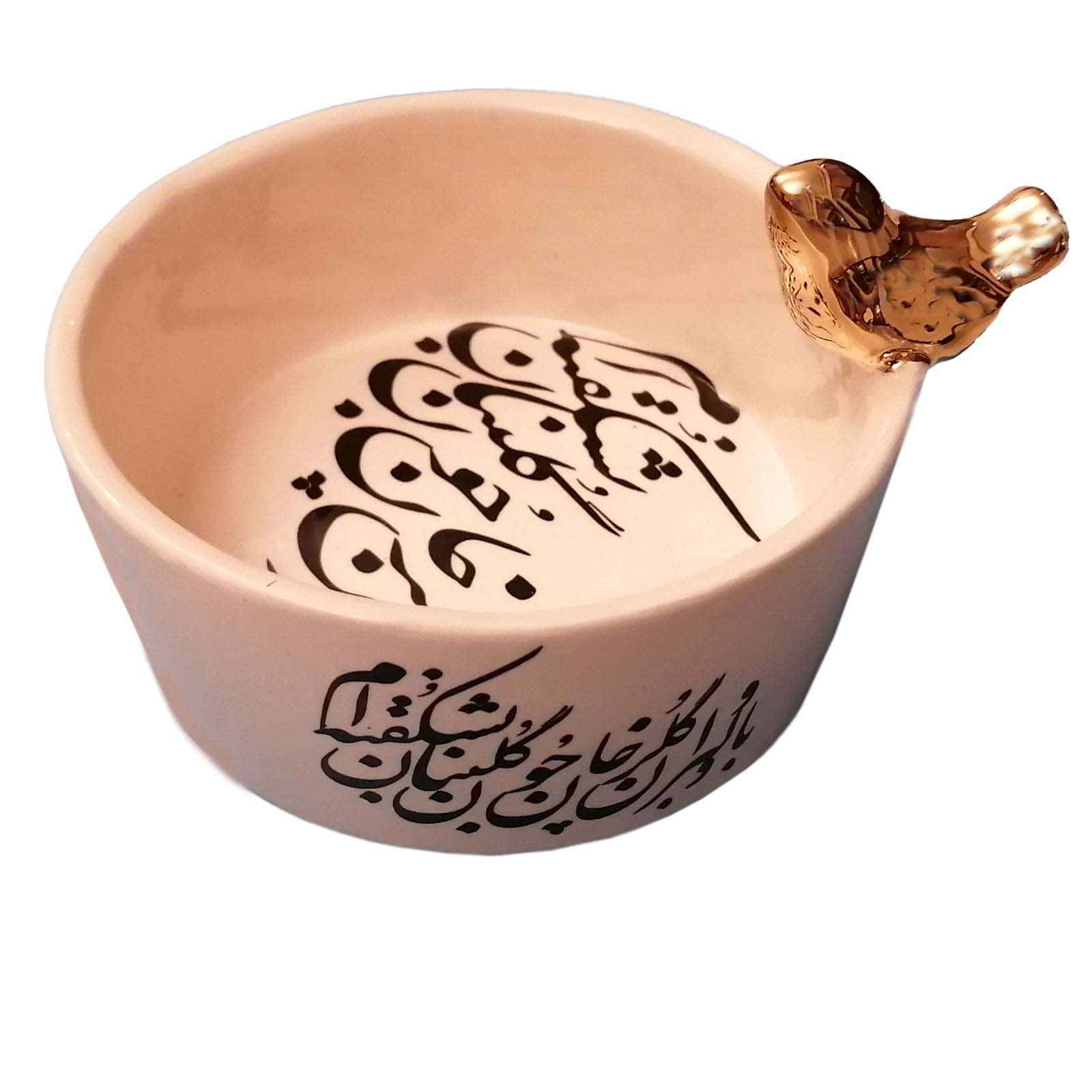 ست ۲ عددی کاسه سرامیکی تزئینی ایرانی سیاه قلم طرح مشق