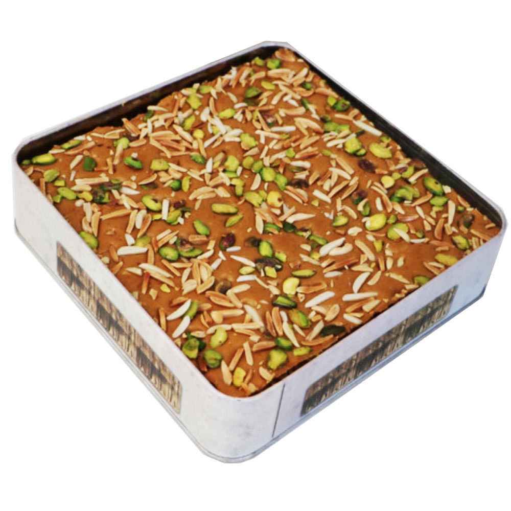 سوهان عسلی قم – پسته سنتی & بادام با تافی شکننده زعفران-گلاب