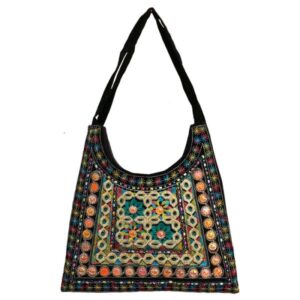 کیف شانه‌ای طرح‌دار جیر بوهمی طرح S9 گلدوزی شده