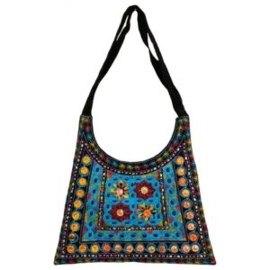 کیف شانه‌ای طرح‌دار جیر قومی Boho با گلدوزی Z17
