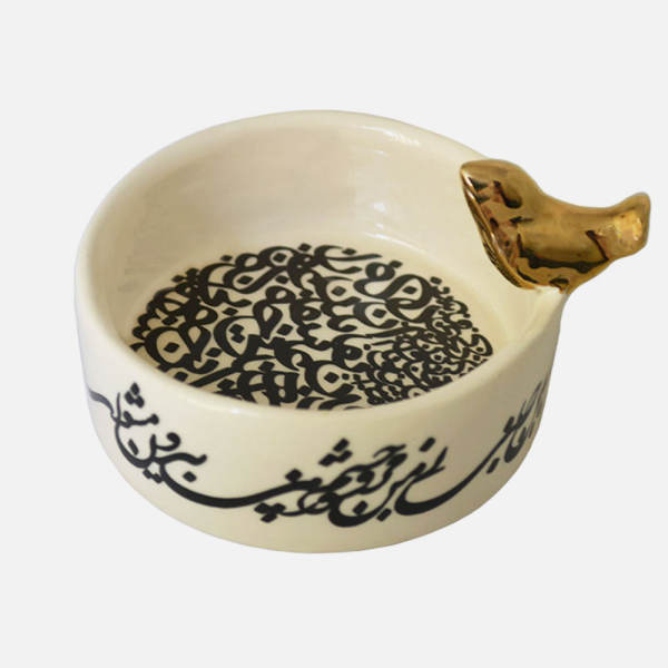 قندان سرامیکی ایرانی با درب، سبک هنری با خوشنویسی مشق