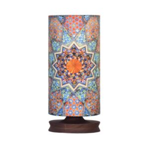 چراغ رومیزی چوبی مینیمالیستی ایرانی و استوانه کنار تخت، دست‌ساز MT8