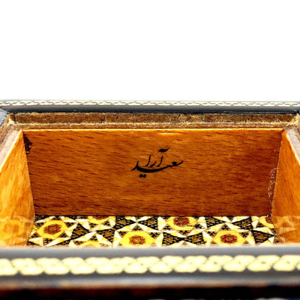 جعبه جواهرات چوبی دست ساز با طرح خاتم ایرانی – ملکه