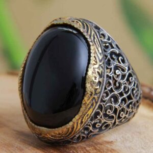 انگشتر نقره عقیق ایرانی مردانه طرح Elegance مشکی