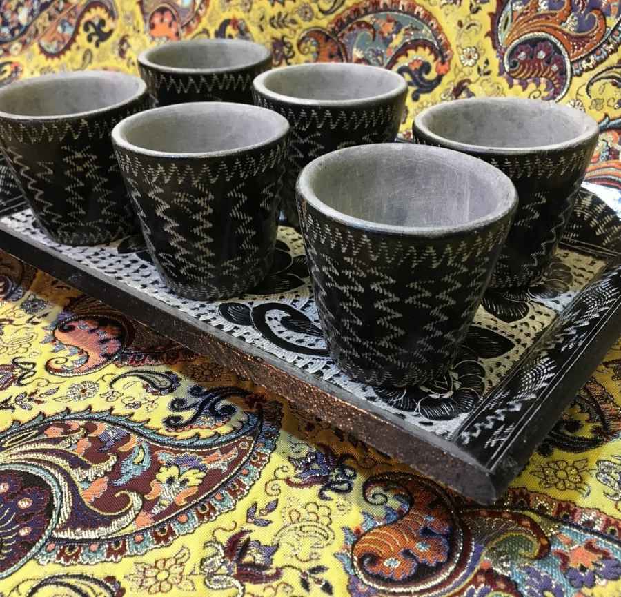 سرویس چایخوری و قهوه خوری سنگی دست ساز ایرانی – توران حکاکی شده