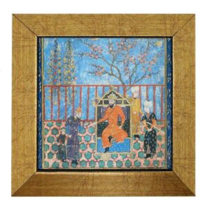 کاشی قاب‌دار تزئینی ایرانی – الهام گرفته از شاهنامه: آسمان آبی