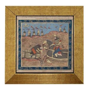 کاشی قاب‌دار تزئینی ایرانی – الهام گرفته از شاهنامه: مبارزه