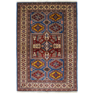 فرش دستباف کارن طرح هندسی – کرک آبی