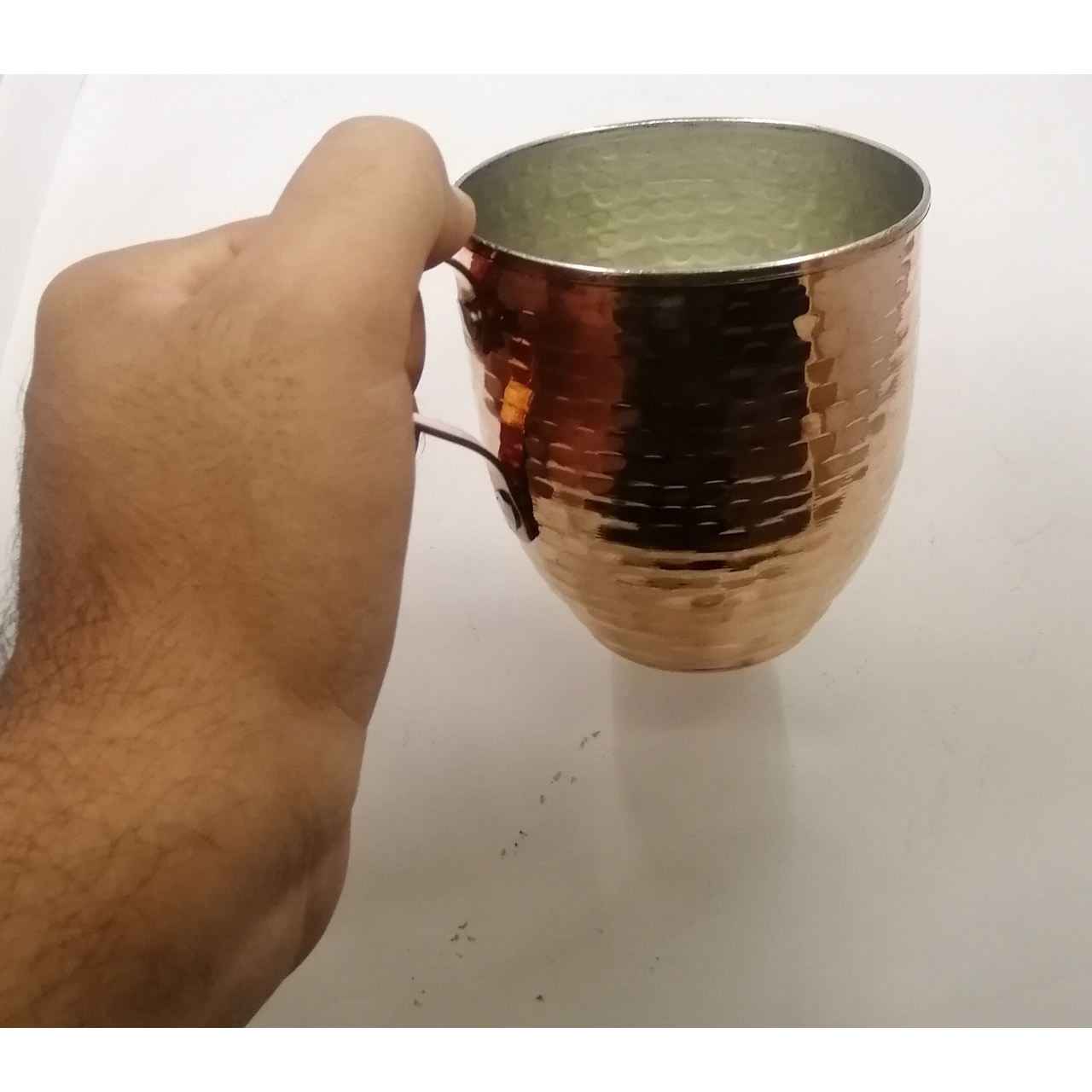 فنجان مسی ایرانی – مجموعه 6 عددی، دست‌ساز با دسته برای نوشیدنی‌های سرد – تراش چکشی