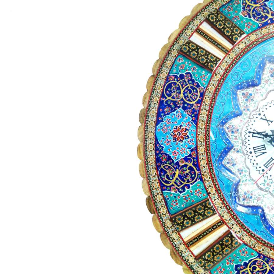 ساعت دیواری چوبی دست ساز ایرانی – میناکاری طرح آفتاب