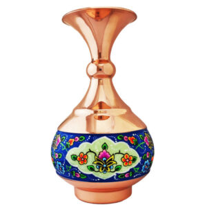 گلدان مسی تزئینی با میناکاری دست‌ساز ایرانی طرح گلی