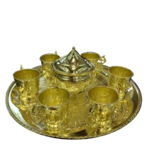 سرویس و سینی چایخوری برنجی قدیمی ایرانی مدل براق