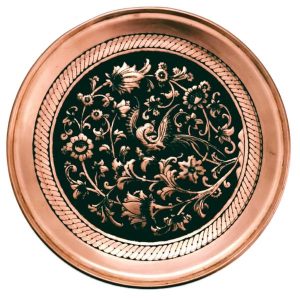 سینی مسی تزئینی حکاکی شده با گل ایرانی