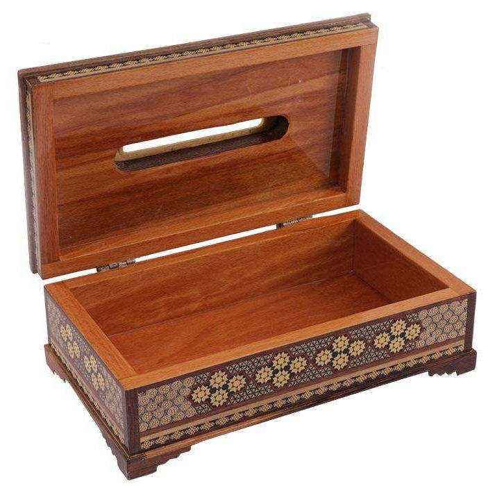 روکش جعبه دستمال کاغذی چوبی دستساز ایرانی – خاتمکاری رویال