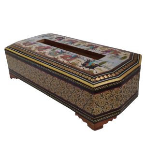 روکش جعبه دستمال کاغذی چوبی دست‌ساز ایرانی – خاتم‌کاری شکر