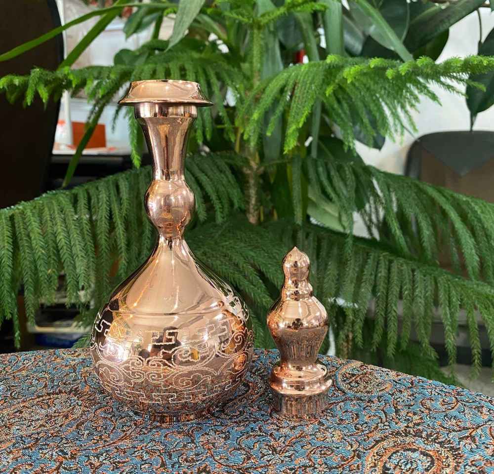 بطری مسی تزئینی دست‌ساز سودا چکش‌کاری شده