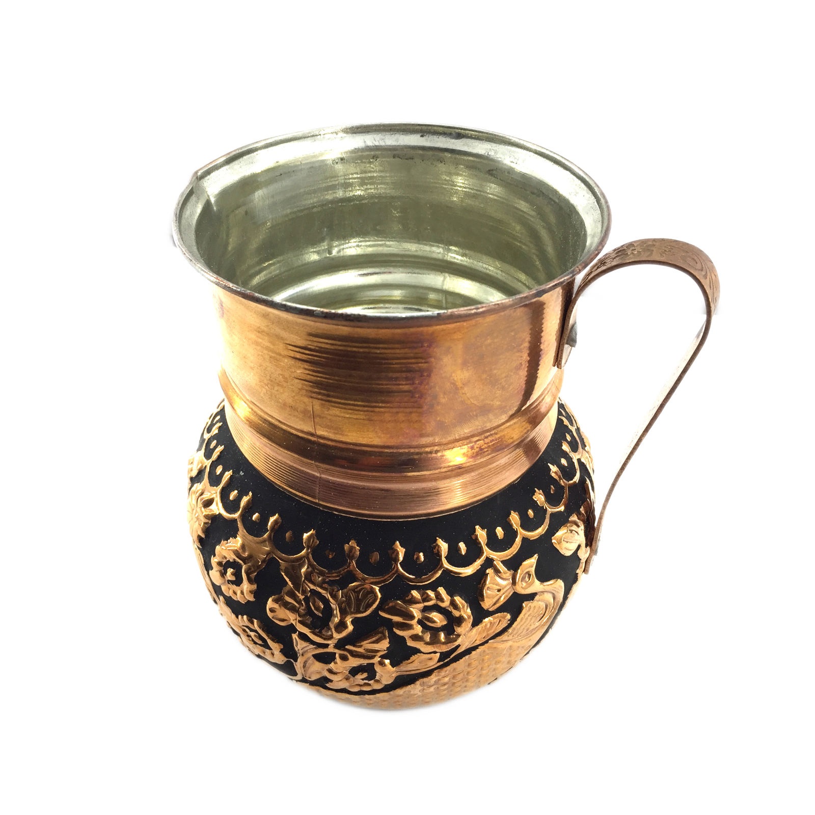 پارچ مسی سنتی طرح گل برجسته ایرانی