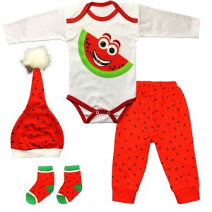 ست لباس نوزادی 4 تکه یلدا مدل Happy هندوانه