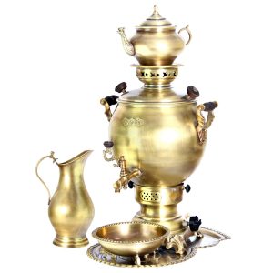 سماور گازی برنجی ایرانی طرح سنتی چای ساز ۶ لیتری