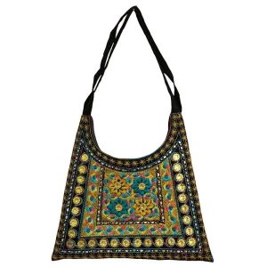 کیف دوشی جیر طرح بوهمی طرح قومی، گلدوزی شده گلزار II