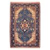 فرش دستباف بجنورد طرح ترنج کریمی - ابریشم و پشم آبی