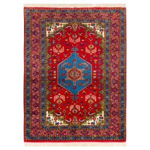 فرش دستباف بجنورد طرح لاکی (ترنج) – ابریشم و پشم آبی