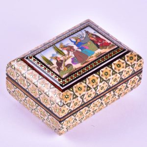 جعبه جواهرات چوبی دست ساز با طرح خاتم ایرانی – مجلسی