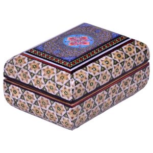 جعبه جواهرات چوبی دست‌ساز با طرح خاتم ایرانی – ستاره