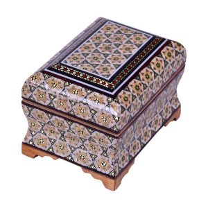 جعبه جواهرات چوبی دست‌ساز با طرح خاتم ایرانی – ستاره