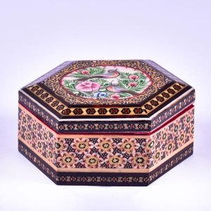 جعبه جواهرات چوبی دست ساز با طرح خاتم ایرانی – آراد