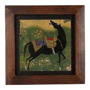 کاشی قاب‌دار تزئینی ایرانی – طرح الهام گرفته از شاهنامه: اسب سیاه