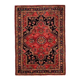فرش دستباف همدان طرح گل‌دار – پشم مشکی و قرمز