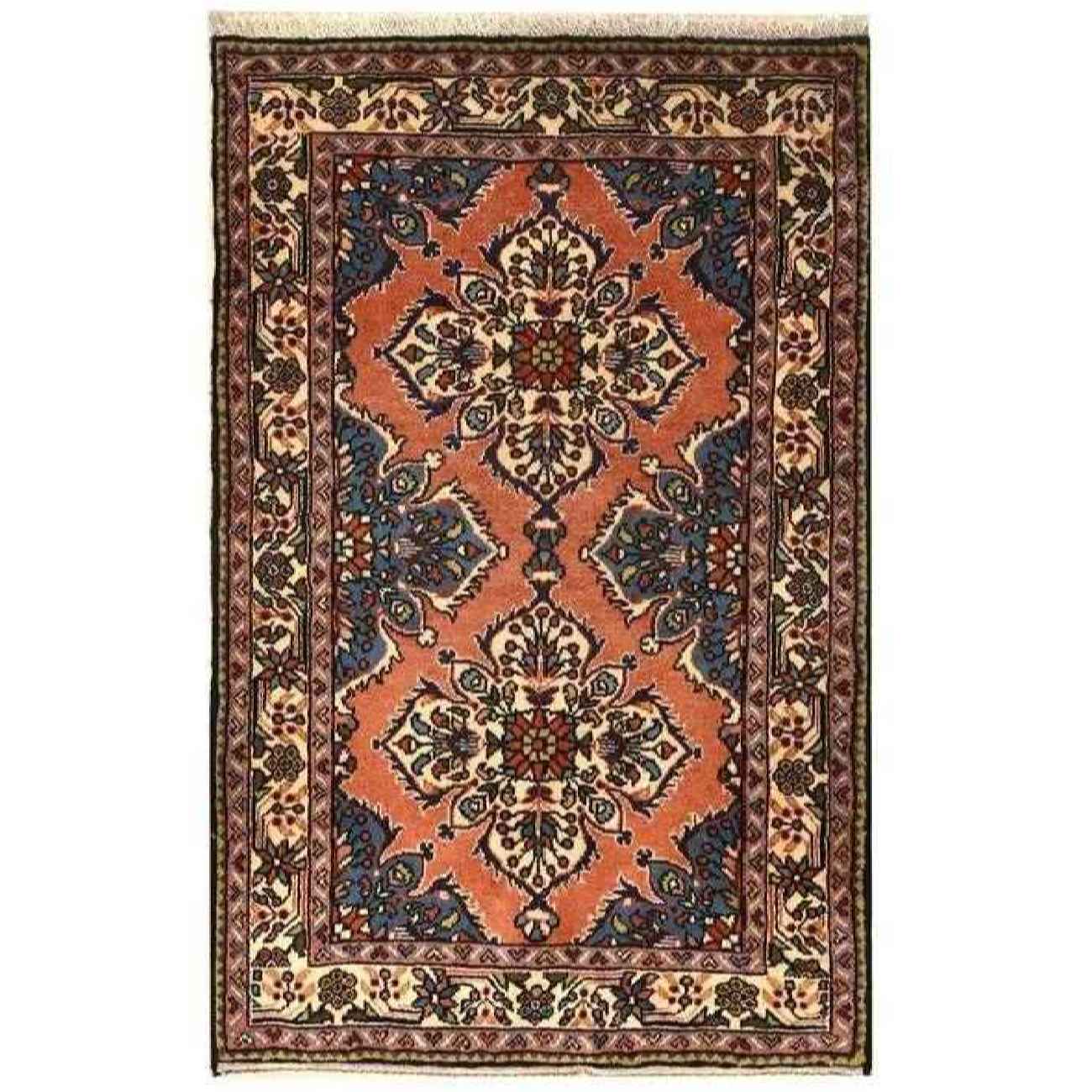 فرش دستباف همدان (طرح کیمیا) طرح ترنج گلدار – پشم کرم