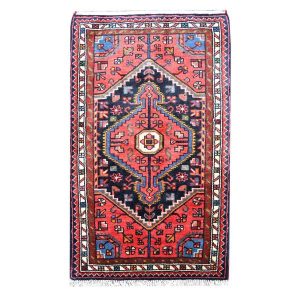 فرش دستباف همدان (طرح گلها) طرح ترنج هندسی – پشم قرمز