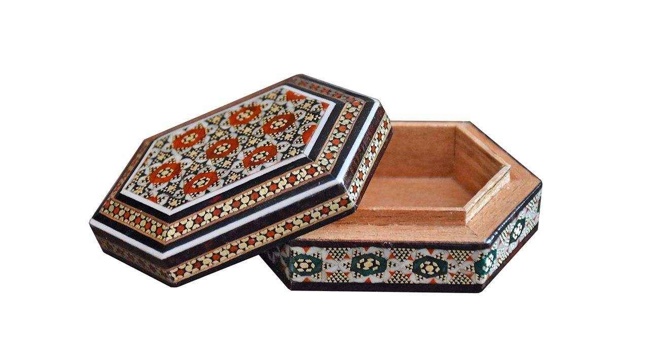 جعبه جواهرات چوبی دستساز با طرح خاتم ایرانی – میلان