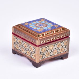 جعبه جواهرات چوبی دست‌ساز با طرح خاتم ایرانی – یاس