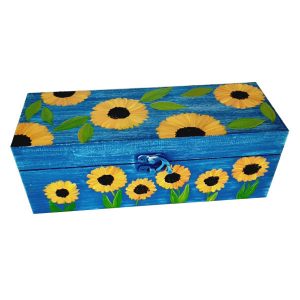 جعبه چوبی برای هدیه دادن با طرح هنری گل آفتابگردون