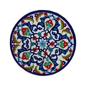 بشقاب سفالی تزئینی طرح گل آبی نقاشی شده با دست