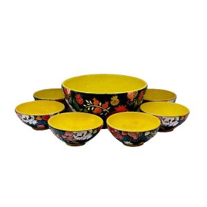 کاسه سفالی دست‌ساز – برای ماست، دسر، سالاد و رشته فرنگی | انار (مجموعه 7 عددی)
