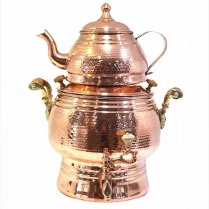 چای ساز سماور مسی ایرانی با قوری مدل درنا