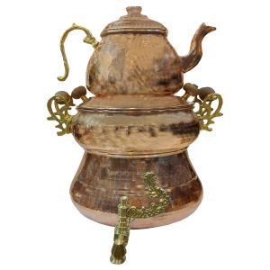 چای ساز سماوری مسی ایرانی با قوری مدل رویال