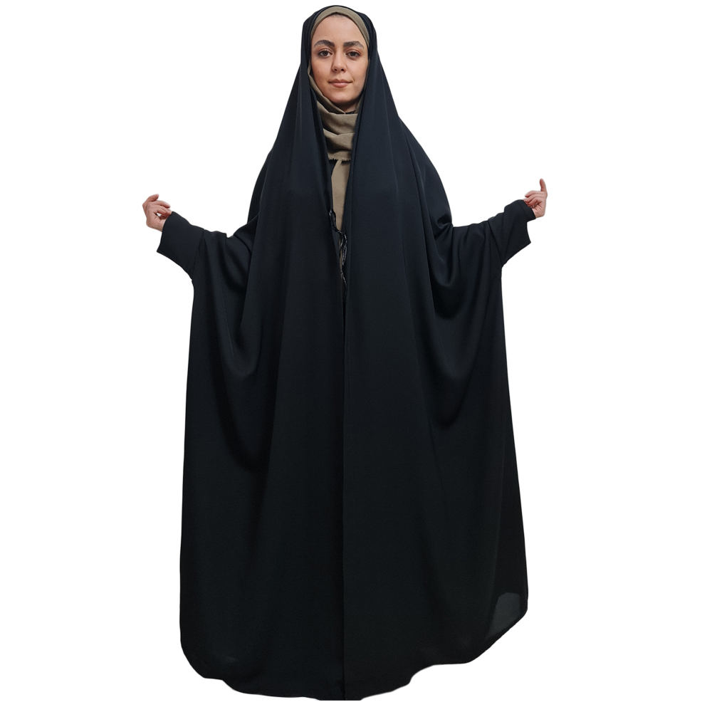 چادر عبایی مشکی آستیندار – لباس مسلمین با پوشش کامل (حامی)