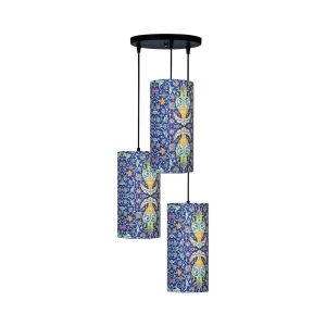 چراغ آویز خوشه ای پارچه ای با آباژور استوانه ای مخملی کاظمی