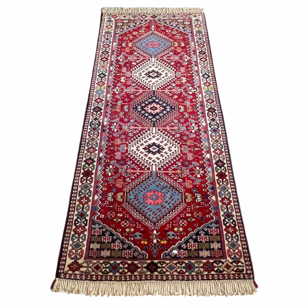 کناره دستباف بختیاری (طرح قشقایی) طرح لوزی هندسی – پشم قرمز